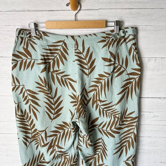 Ralsey Pants Womens Size 14P Teal & Brown Foliage 100% Linen Wide Leg Cropped - Picture 13 of 16